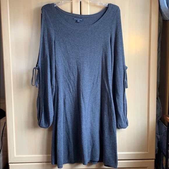 American Eagle Outfitters Solid Gray mini Sweater Cold Shoulder Dress size M - Picture 2 of 12